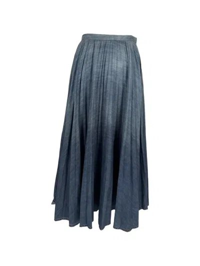 Pre-owned Dior Pleated Denim Skirt In Blue