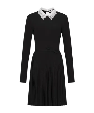 Dior Pleated Lapel Dress In Black