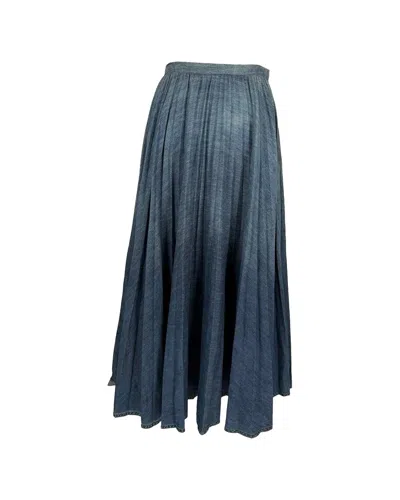Pre-owned Dior Pleated Midi Denim Skirt