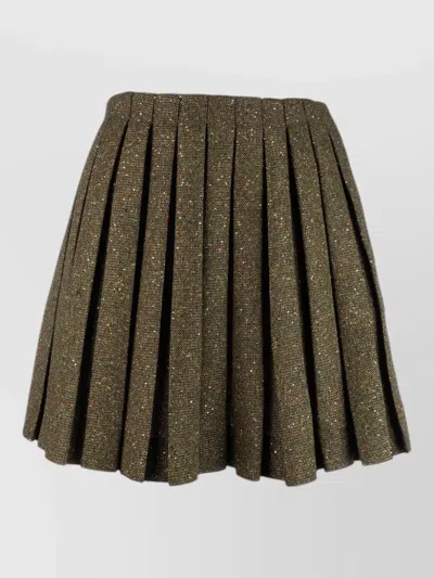 Dior Pleated Skirt Textured Fabric Metallic Finish In Brown