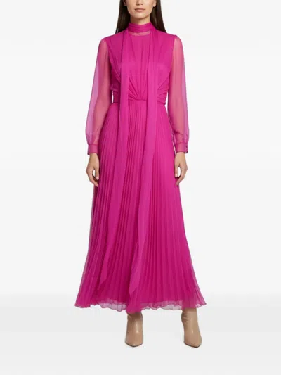 Pre-owned Dior Pleated Tie-neck Gown Maxi Dress In Pink