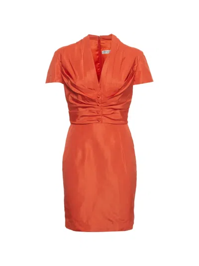 Pre-owned Dior Pleated V-neck Mini Dress In Orange