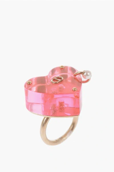 Dior Plexiglass Maxi Heart Ring In Pink