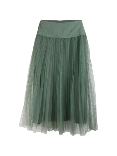 Pre-owned Dior Plumetis Pleated Midi Skirt In Green