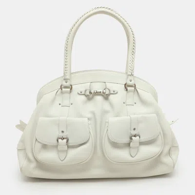Pre-owned Dior Pocket Frame Satchel In White