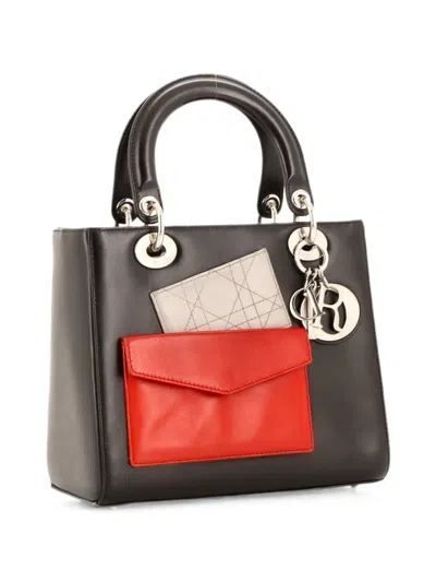 Pre-owned Dior Pockets Lady  Bag Leather Medium Satchel In Black