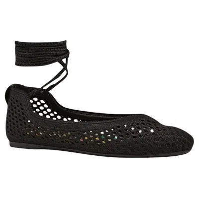 Pre-owned Dior Poeme Cotton Ankle-tie Ballerina Flats It38 In Black