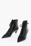 DIOR POINTED LACE-UP LEATHER BOOTIES HEEL 4CM