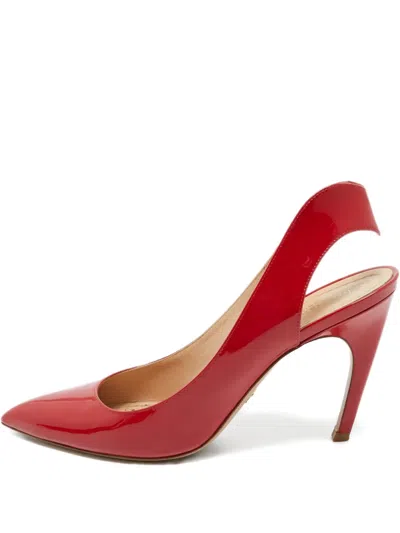 Pre-owned Dior Pointed Patent Leather Slingback Pumps In Red