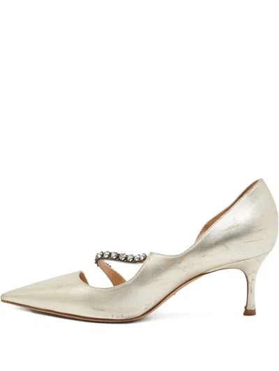 Pre-owned Dior Pointed-toe Crystal Pumps In Gold
