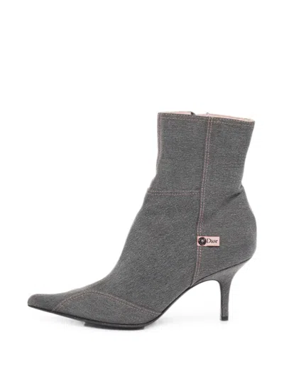 Pre-owned Dior Pointed-toe Heeled Ankle Boots In Gray
