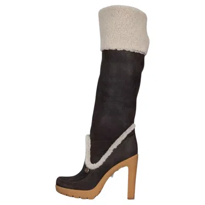 Pre-owned Dior Polaire Chocolate Suede Shearling Boots - Size 40 In Brown