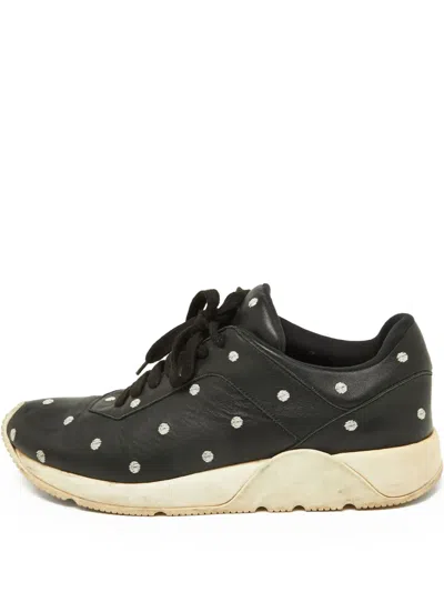 Pre-owned Dior Polka Dot Leather Sneakers In Black