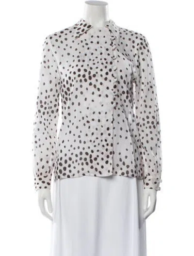 Pre-owned Dior Polka Dot Print Long Sleeve Blouse In White