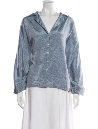 Pre-owned Dior Polka Dot Print Long Sleeve Top In Blue