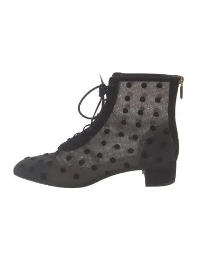 Pre-owned Dior Polka Dot Print Mesh Accents Lace-up Boots In Black