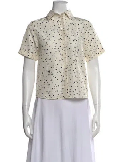 Pre-owned Dior Polka Dot Print Short Sleeve Button-up Top In Neutral