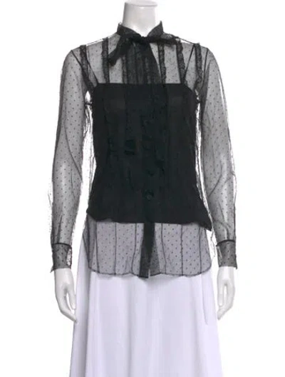 Pre-owned Dior Polka Dot Print Tie Neck Blouse In Black