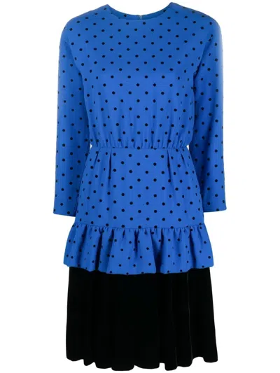 Pre-owned Dior  Polka Dot Ruffled Dress In Blue