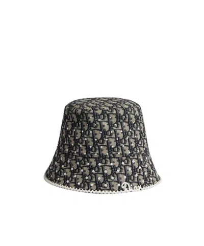 Dior Polka Oblique Teddy-d Small Brim Bucket Hat In Black