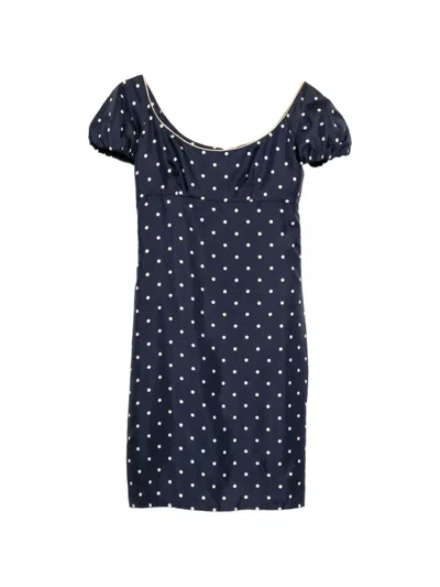 Pre-owned Dior Polka-dot Puffed-sleeve Dress In Blue