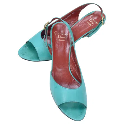 Pre-owned Dior Pr Of Vintage Christian  Kitten Heal, Peep Toe Calf Skin Pumps In Turquoise In Gray