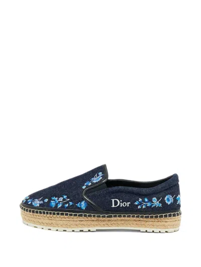 Pre-owned Dior Prairie Embroidered Slip-on Espadrilles In Blue