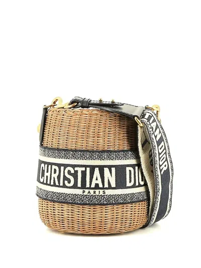 Pre-owned Dior Wicker  Bucket Shoulder Bag In Brown