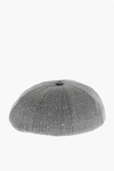 Dior Prince Of Wales Motif Virgin Wool Basco Hat In Grey