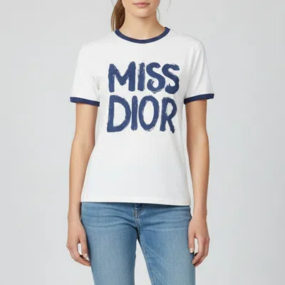 Pre-owned Dior Print Cotton & Linen T-shirt S In White