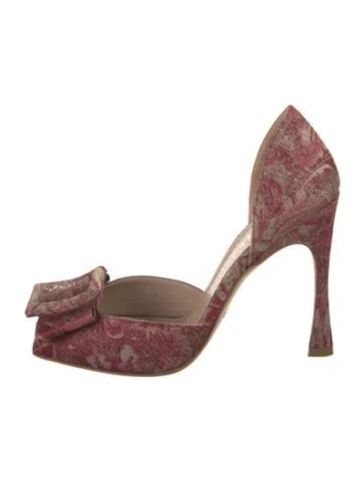 Pre-owned Dior Printed Bow Accents D'orsay Pumps In Burgundy