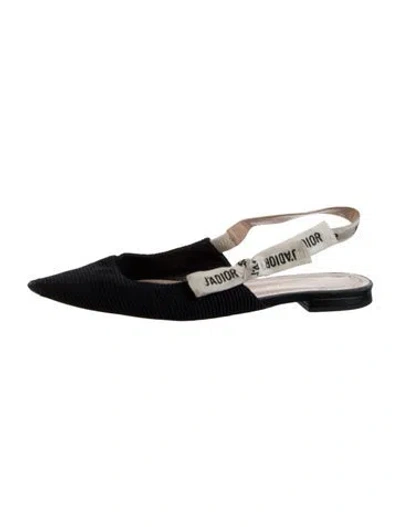 Pre-owned Dior Printed Bow Accents Slingback Flats In Black
