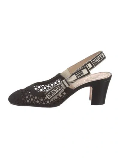 Pre-owned Dior Printed Bow Accents Slingback Pumps In Black