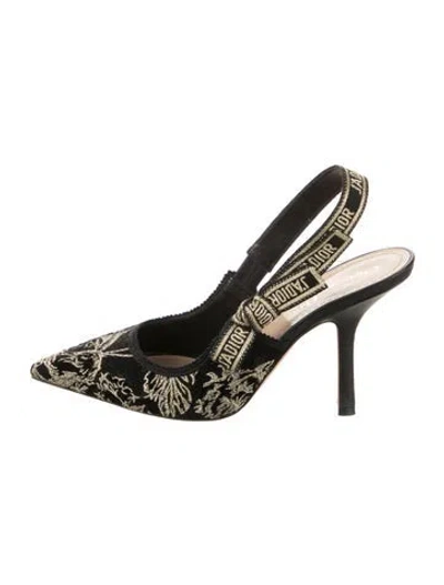 Pre-owned Dior Printed Bow Accents Slingback Pumps In Black