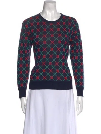 Pre-owned Dior Printed Crew Neck Sweater In Blue