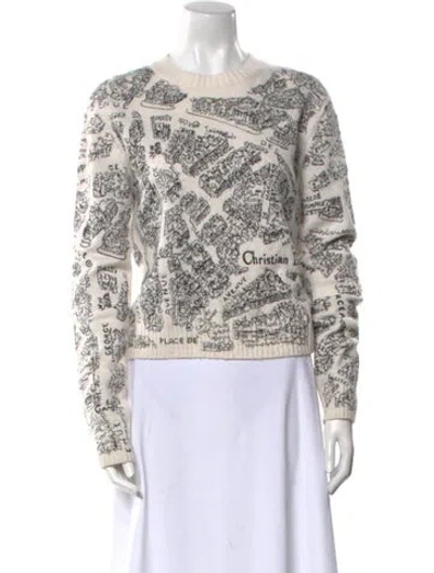 Pre-owned Dior Printed Crew Neck Sweater In White