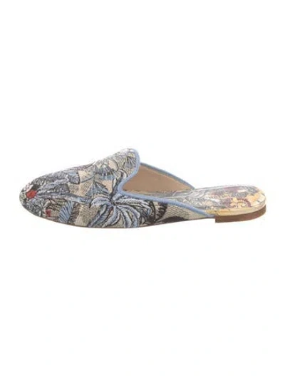 Pre-owned Dior Printed Embroidered Accent Mules In Blue