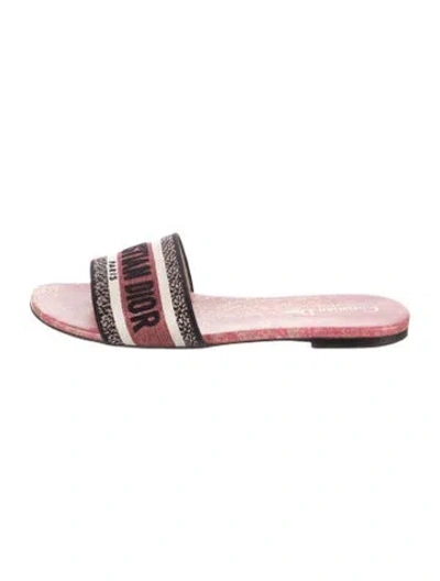 Pre-owned Dior Printed Embroidered Accent Slides In Red