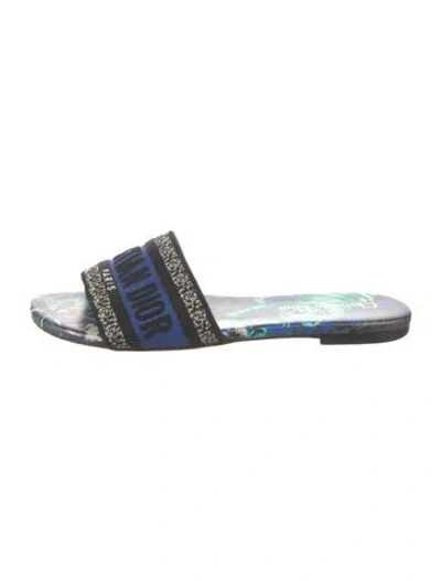 Pre-owned Dior Printed Embroidered Accent Slides In Black