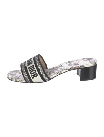 Pre-owned Dior Printed Embroidered Accent Slides In Black