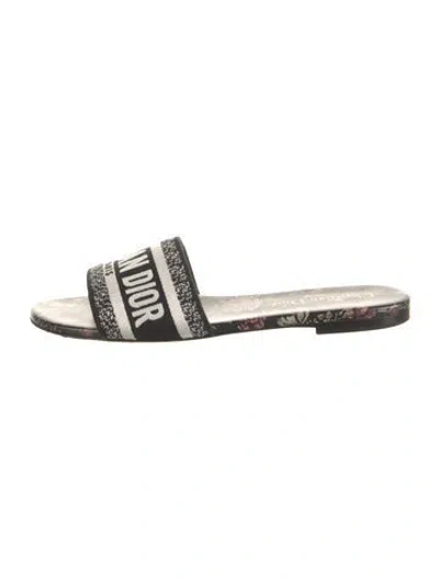 Pre-owned Dior Printed Embroidered Accent Slides In Black