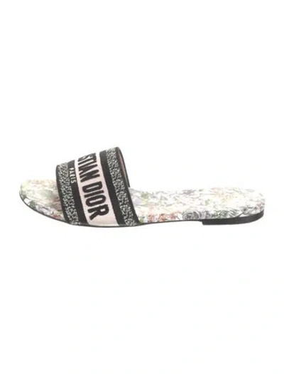 Pre-owned Dior Printed Embroidered Accent Slides In Black