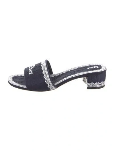 Pre-owned Dior Printed Embroidered Accent Slides In Blue