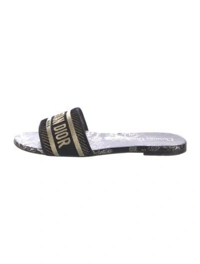 Pre-owned Dior Printed Embroidered Accent Slides In Blue