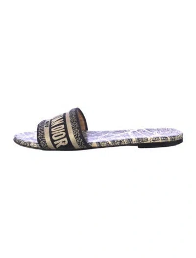 Pre-owned Dior Printed Embroidered Accent Slides In Blue