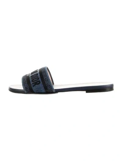 Pre-owned Dior Printed Embroidered Accent Slides In Blue