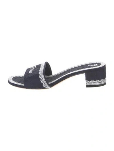 Pre-owned Dior Printed Embroidered Accent Slides In Blue