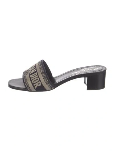 Pre-owned Dior Printed Embroidered Accent Slides In Blue
