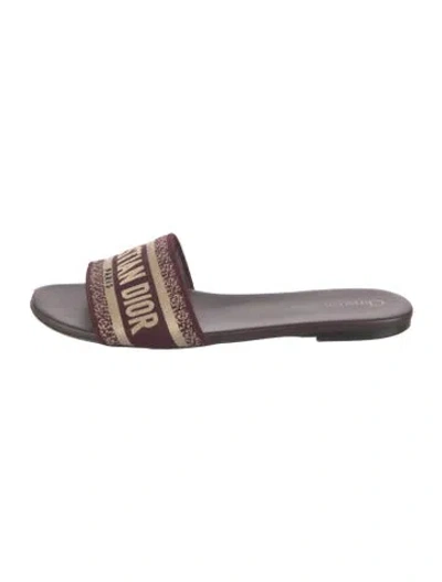 Pre-owned Dior Printed Embroidered Accent Slides In Burgundy