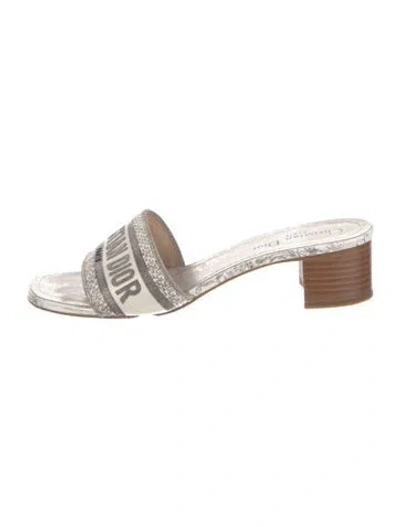 Pre-owned Dior Printed Embroidered Accent Slides In Gold